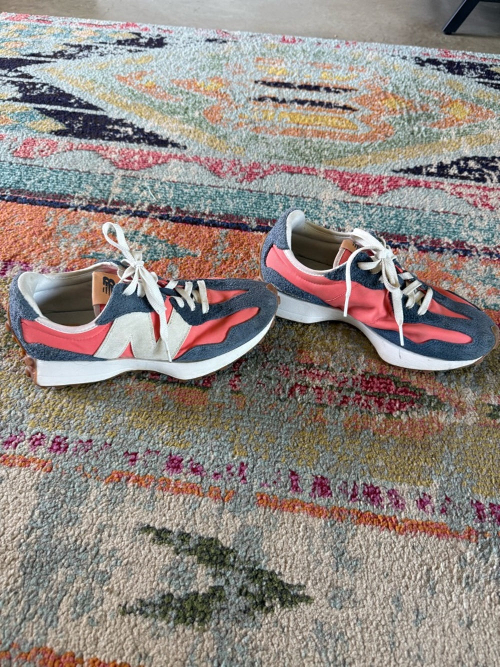 New Balance 327 Women's Coral Pink and Blue Athletic Sneakers